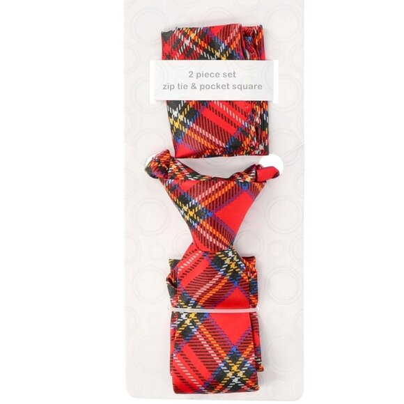 NEW Wonder Nation Boys Plaid Tie and Pocket Square Set / Christmas / Wedding - Picture 2 of 2